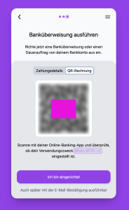 7) Mit deiner Bank-App scannst du nun den QR-Code und erteilst der Bank den Auftrag, pocket Fiat zu überweisen.
Je schneller die Bank diese Überweisung abwickelt, desto schneller bist du im Besitz der Sat.